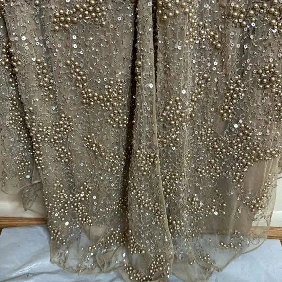 Mac duggal long sleeve sequin beaded sheath gown in mocha style 5177 size 6 - Picture 11 of 16